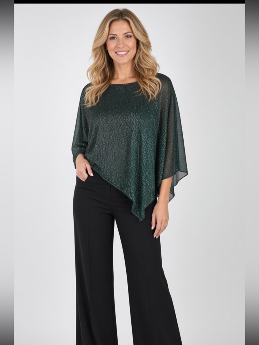 Frank Lyman Design Shimmering Emerald Green Pleated Tunic